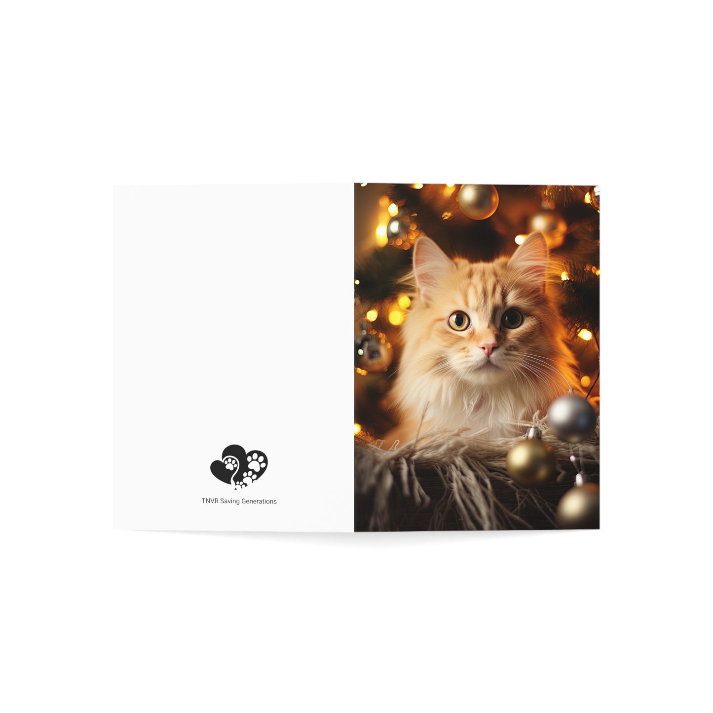 Cat by Christmas Tree Greeting Cards (1, 10, 30, and 50pcs)