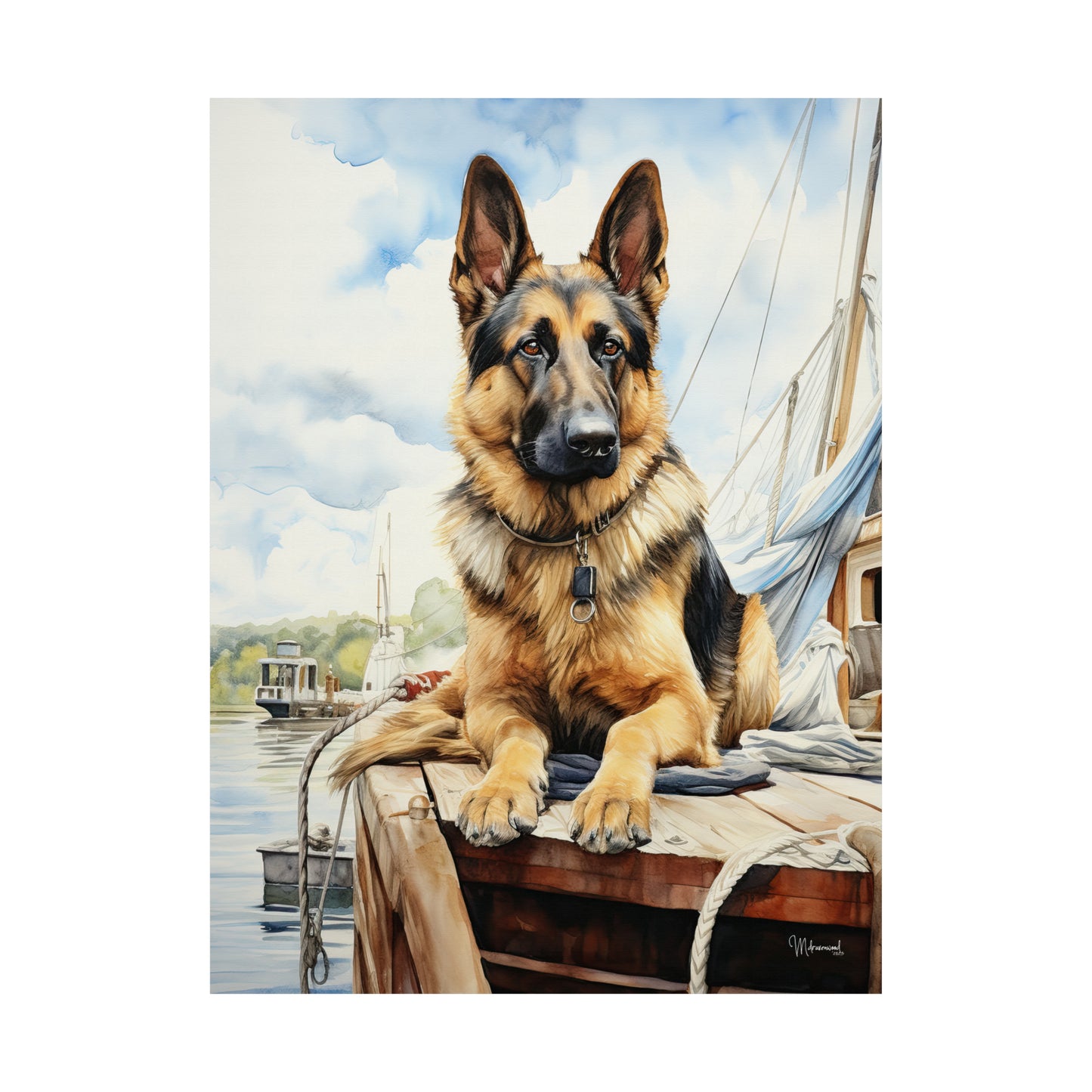 German Shepard on Dock Premium Matte Vertical Posters