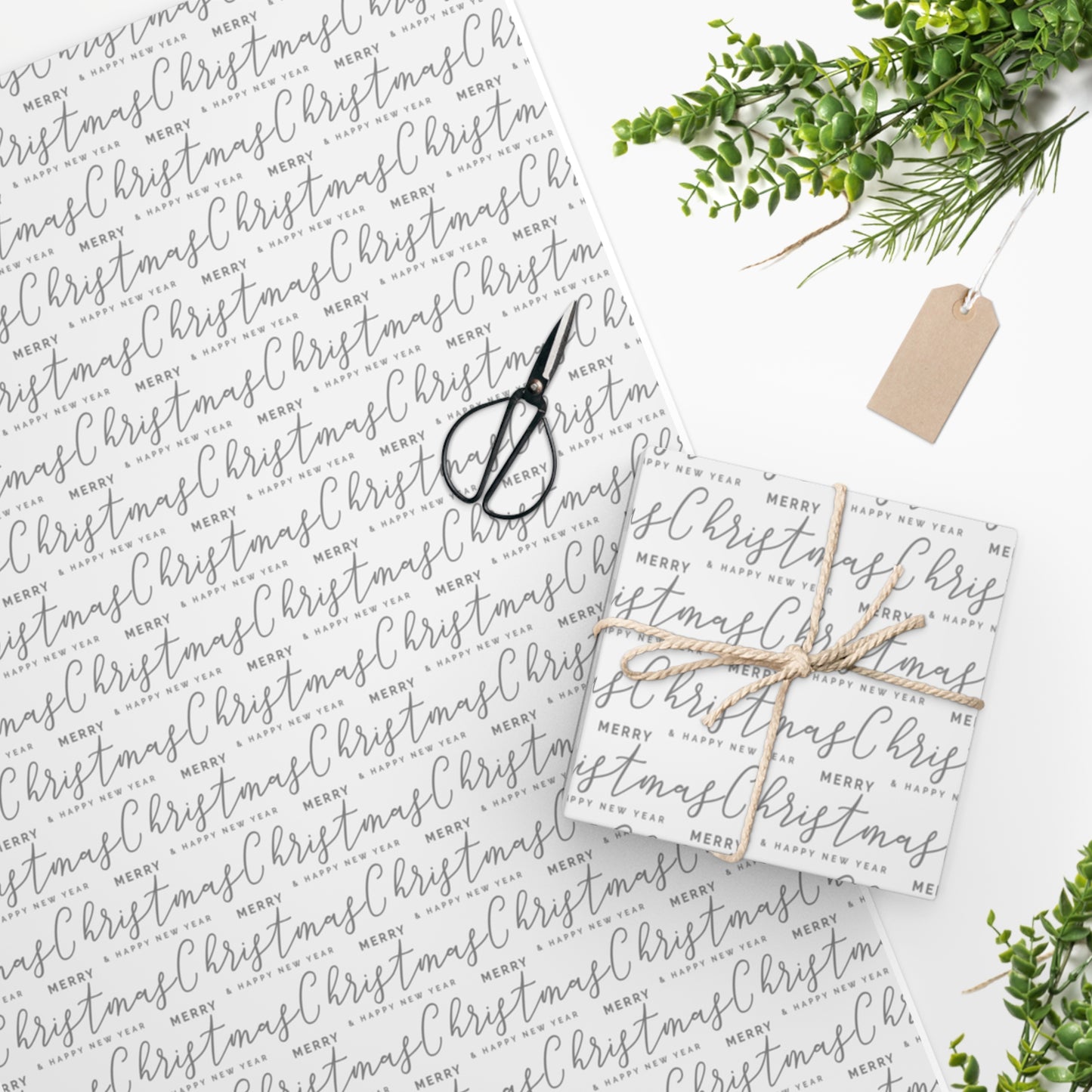 White Merry Christmas Wrapping Paper