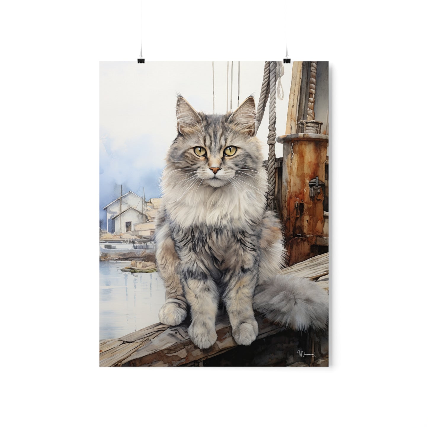 Tabby Cat at the Boat Docks Premium Matte Vertical Posters