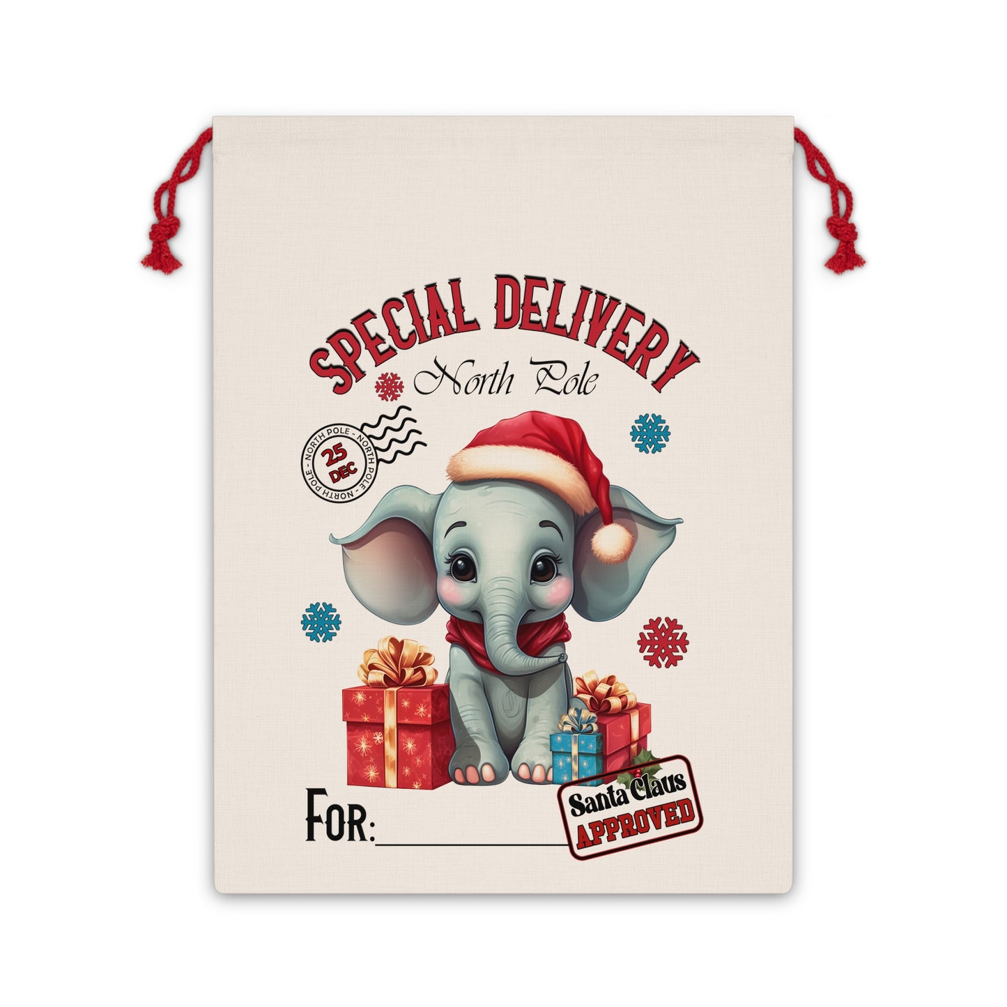 Special Delivery Elephant Christmas Linen Bag