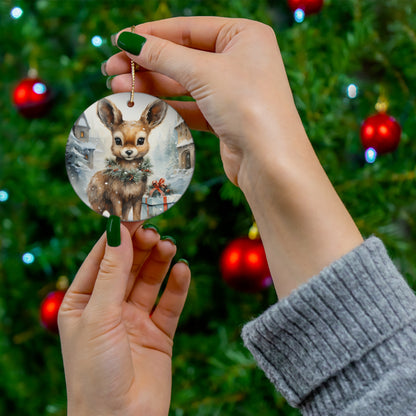 Watercolor Winter- Bunny Ceramic Ornament