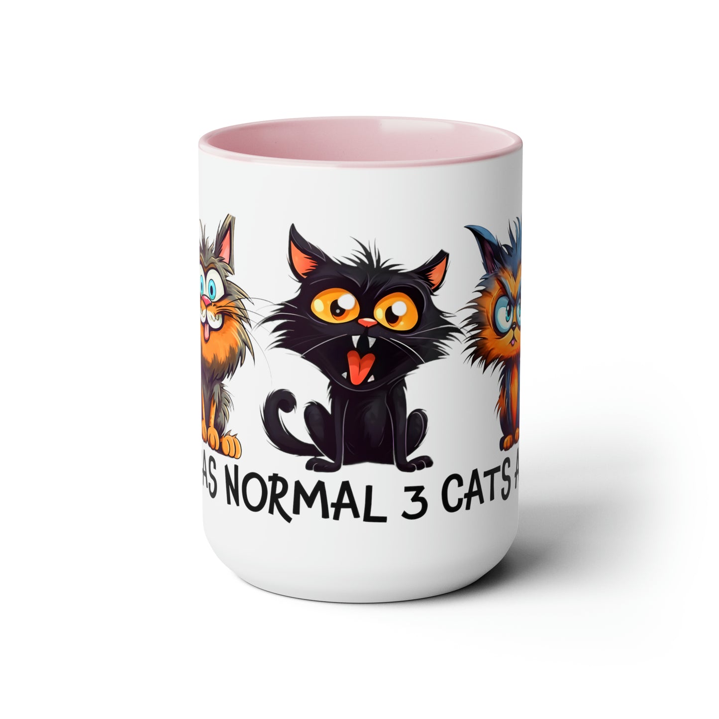 I Was Normal Three Cats Ago Two-Tone Coffee Mugs, 15oz