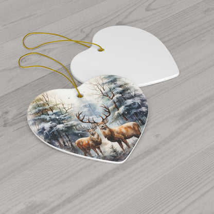 Watercolor Winter- Deer Ceramic Ornament