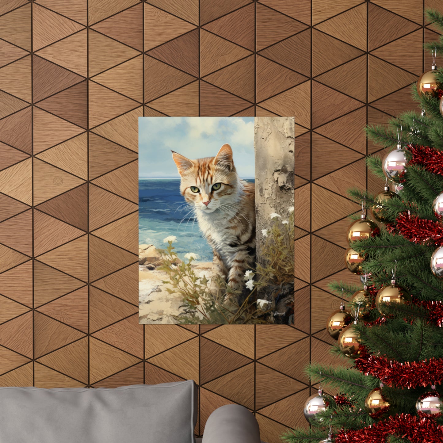 Tabby Cat On the Beach Premium Matte Vertical Posters