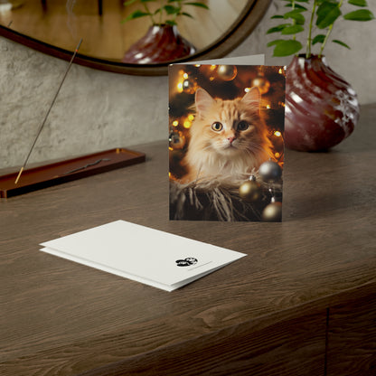 Cat by Christmas Tree Greeting Cards (1, 10, 30, and 50pcs)