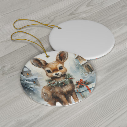 Watercolor Winter- Bunny Ceramic Ornament