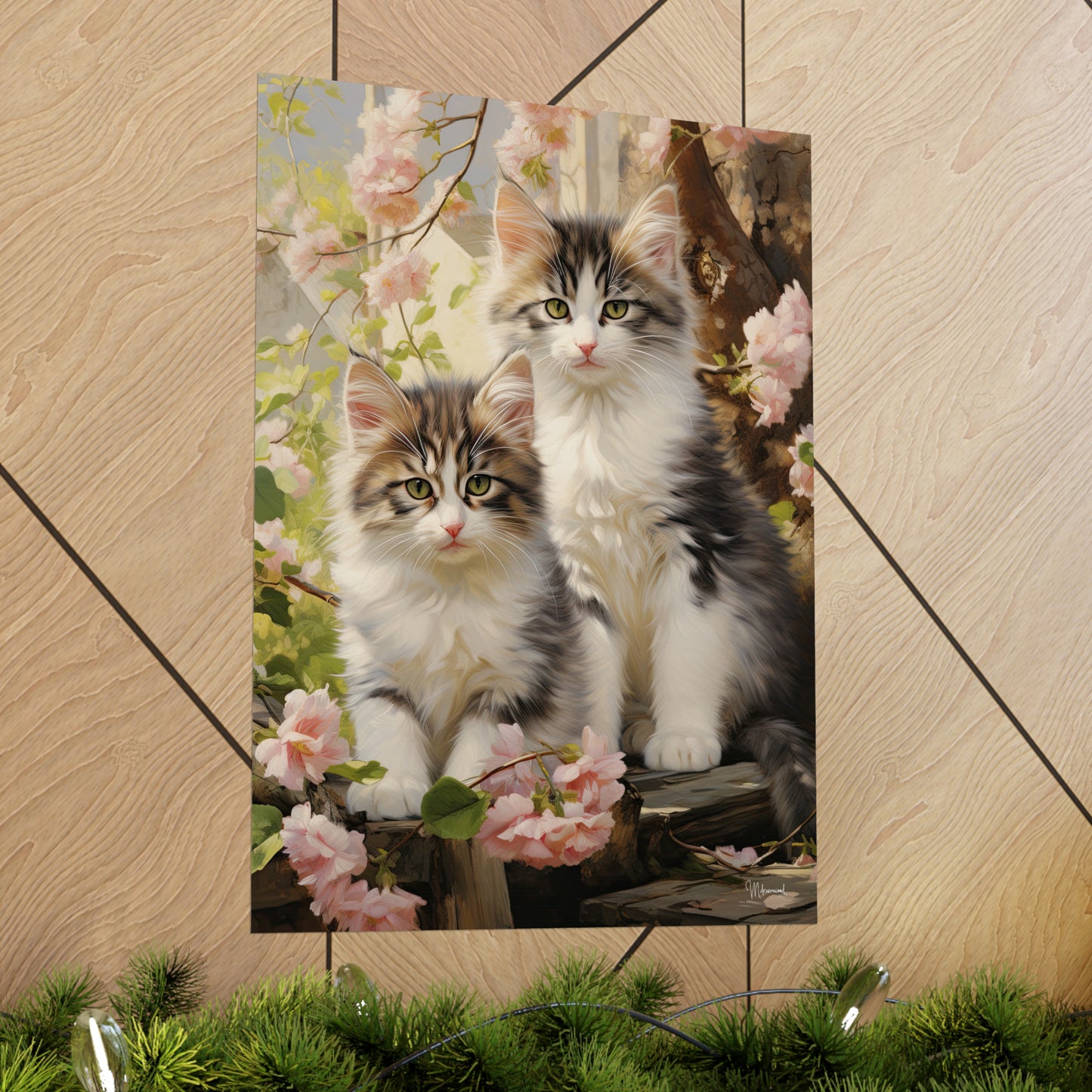 Kittens Floral Premium Matte Vertical Posters