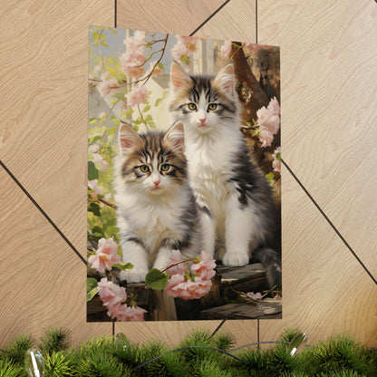 Kittens Floral Premium Matte Vertical Posters