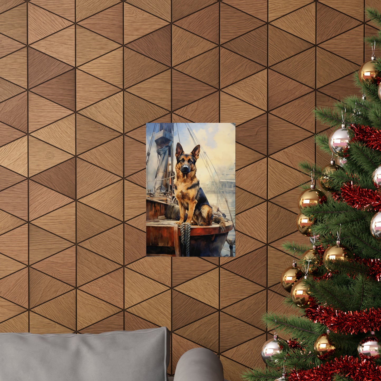 German Shepard on Dock Premium Matte Vertical Posters