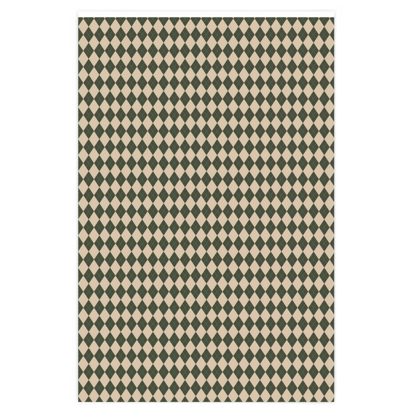 Cozy Christmas Green & Cream Diamond Checkered Plaid Wrapping Paper