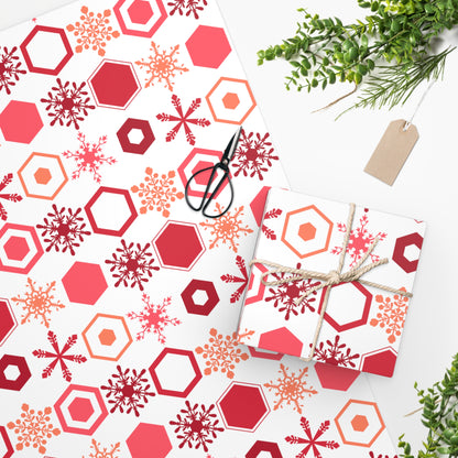 Orange & Red Geometric Snowflakes Wrapping Paper