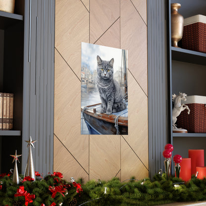 Grey Tabby Cat at the Boat Docks Premium Matte Vertical Posters