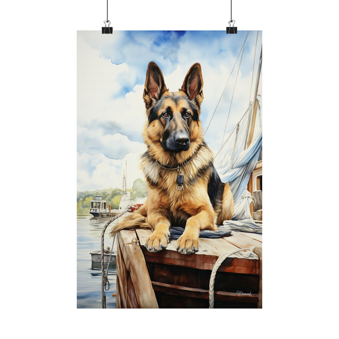 German Shepard on Dock Premium Matte Vertical Posters