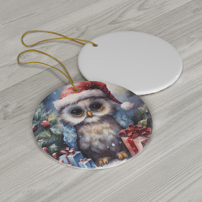 Watercolor Winter- Owl Ceramic Ornament