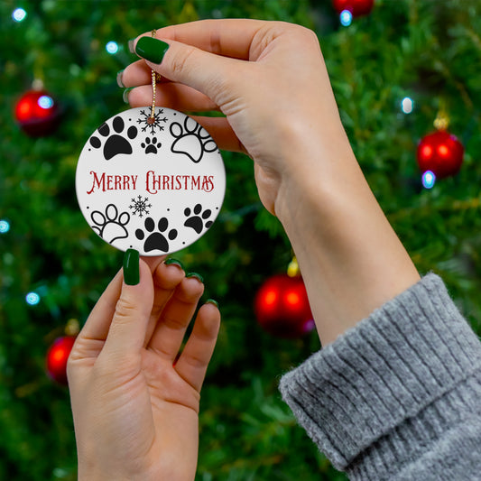 Paw Print Merry Christmas Ceramic Ornament