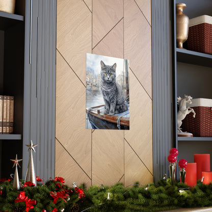 Grey Tabby Cat at the Boat Docks Premium Matte Vertical Posters