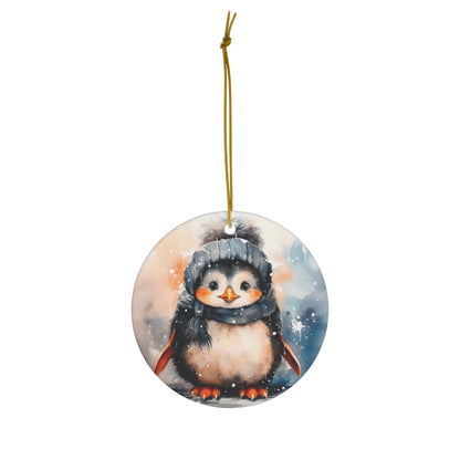 Watercolor Winter- Penguin Ceramic Ornament