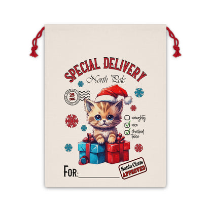 Special Delivery Kitten Christmas Linen Bag