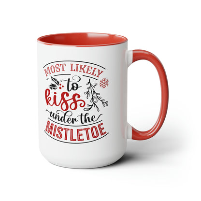 Most Likely to Kiss Under the Mistletoe Two-Tone Coffee Mugs, 15oz