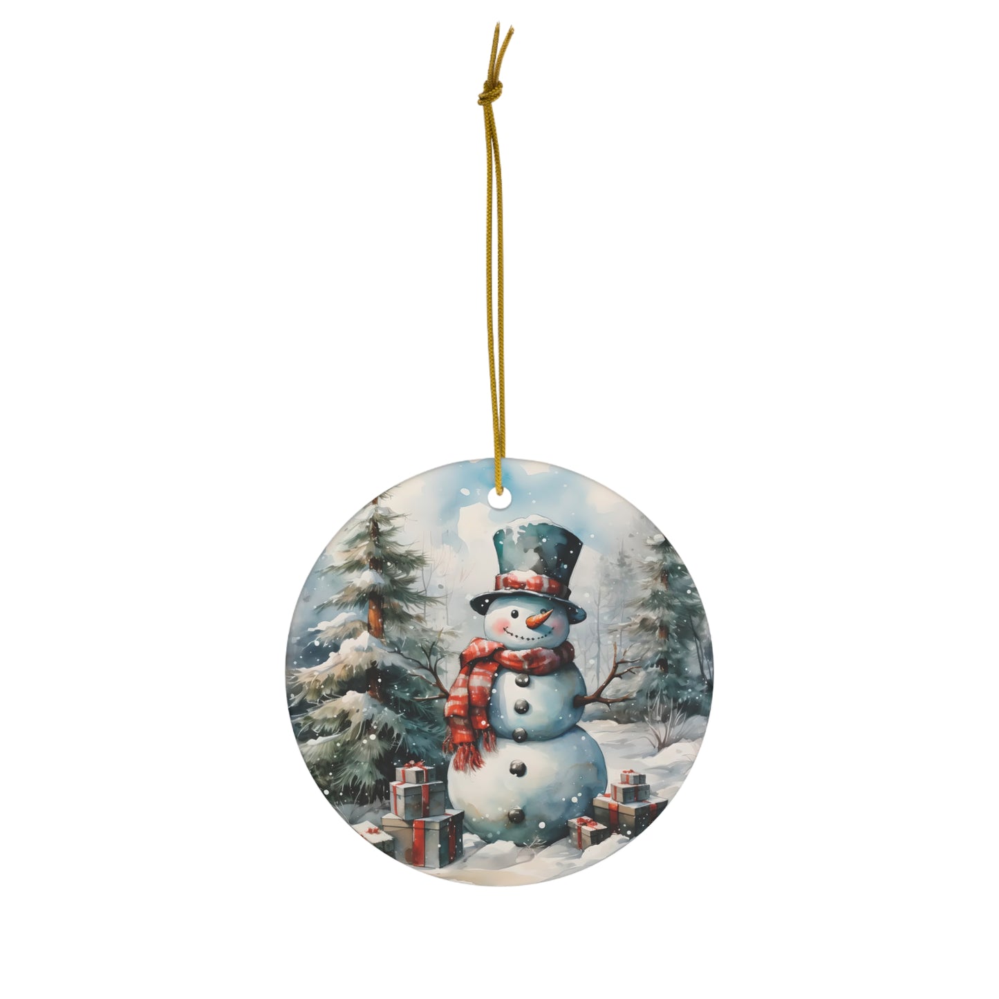 Watercolor Winter- Snowman Ceramic Ornament