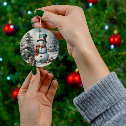 Watercolor Winter- Snowman Ceramic Ornament