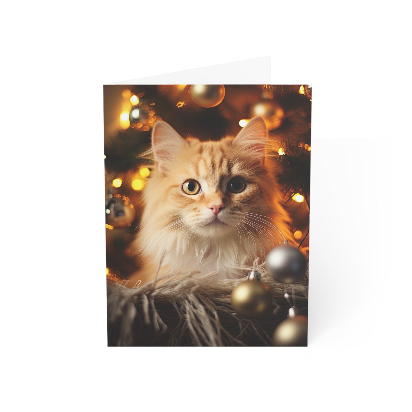 Cat by Christmas Tree Greeting Cards (1, 10, 30, and 50pcs)