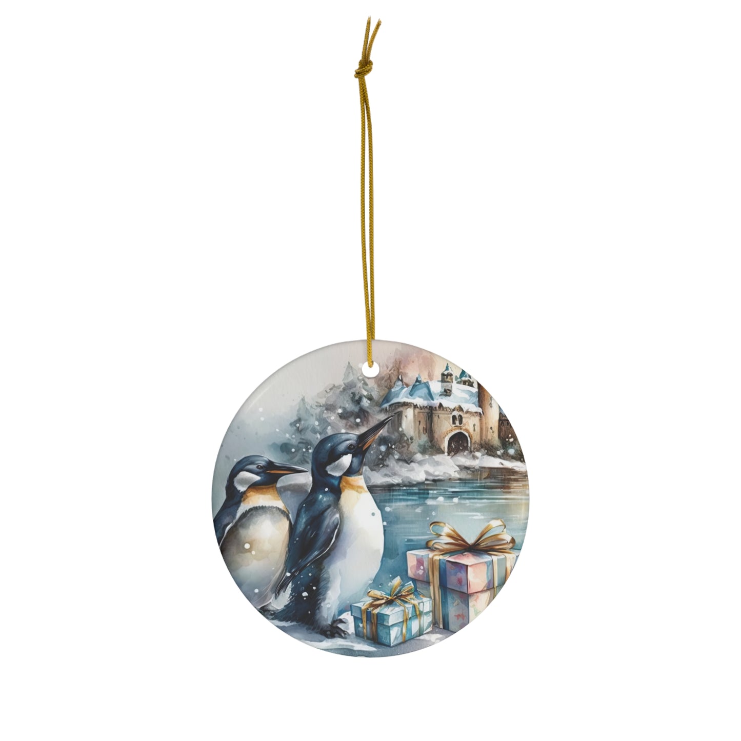 Watercolor Winter- Penguin Ceramic Ornament