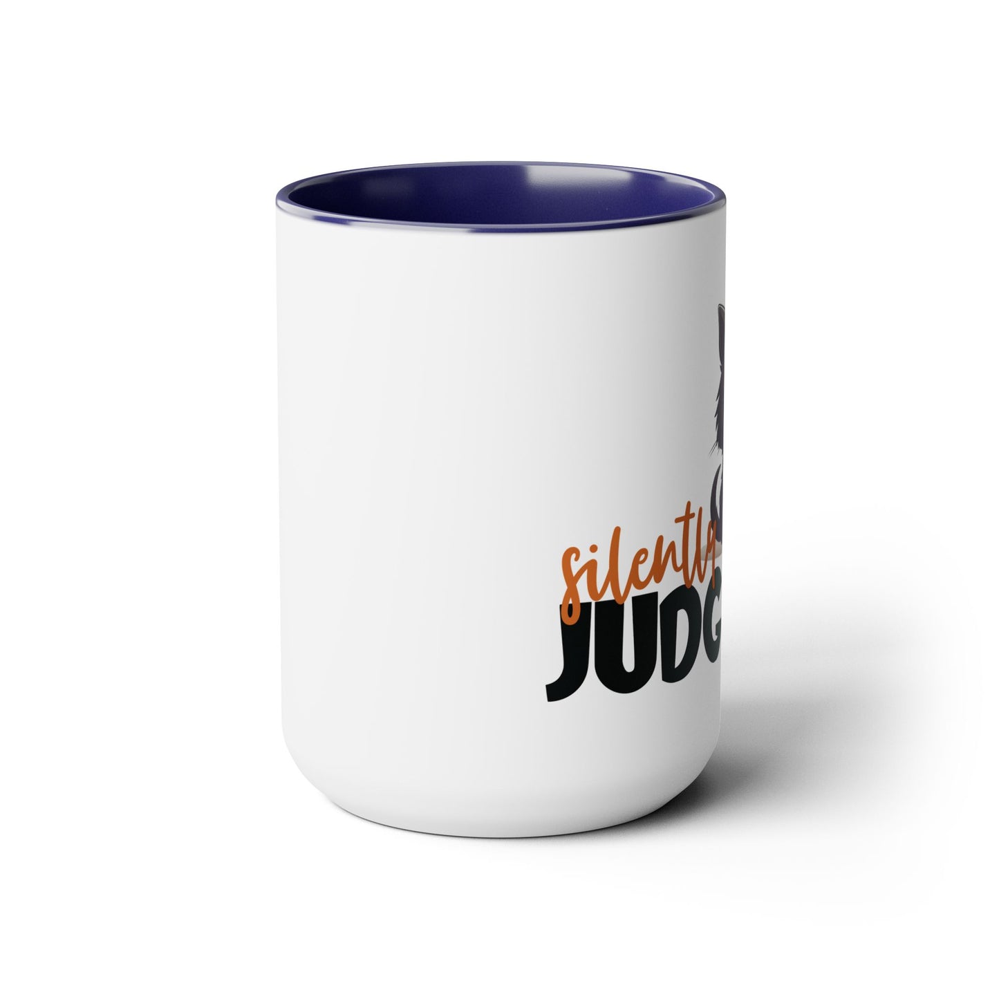 Silently Judging- Black Cat Two-Tone Coffee Mugs, 15oz