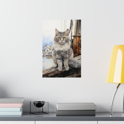 Tabby Cat at the Boat Docks Premium Matte Vertical Posters