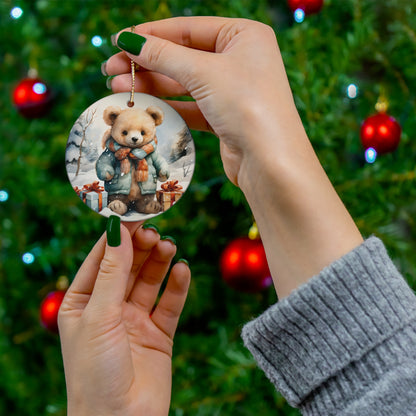 Watercolor Winter- Bear Ceramic Ornament