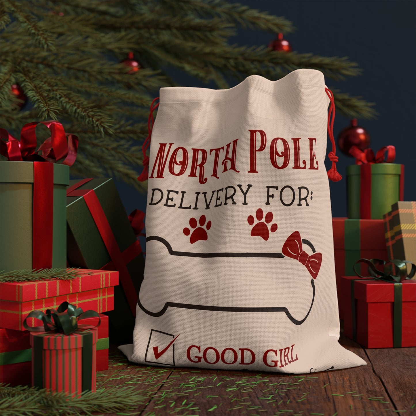 Personalized Good Girl- Dog Christmas Linen Bag