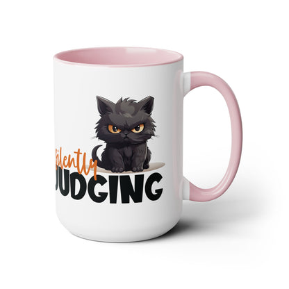 Silently Judging- Black Cat Two-Tone Coffee Mugs, 15oz