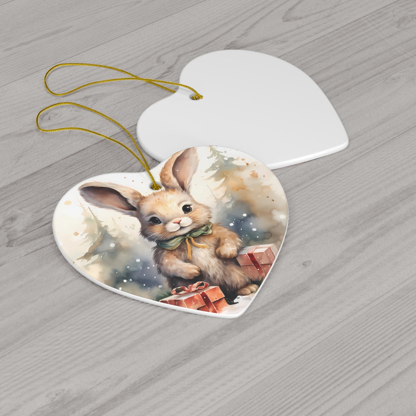 Watercolor Winter- Bunny Ceramic Ornament