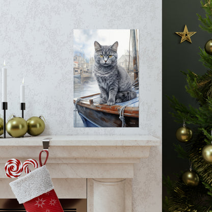 Grey Tabby Cat at the Boat Docks Premium Matte Vertical Posters