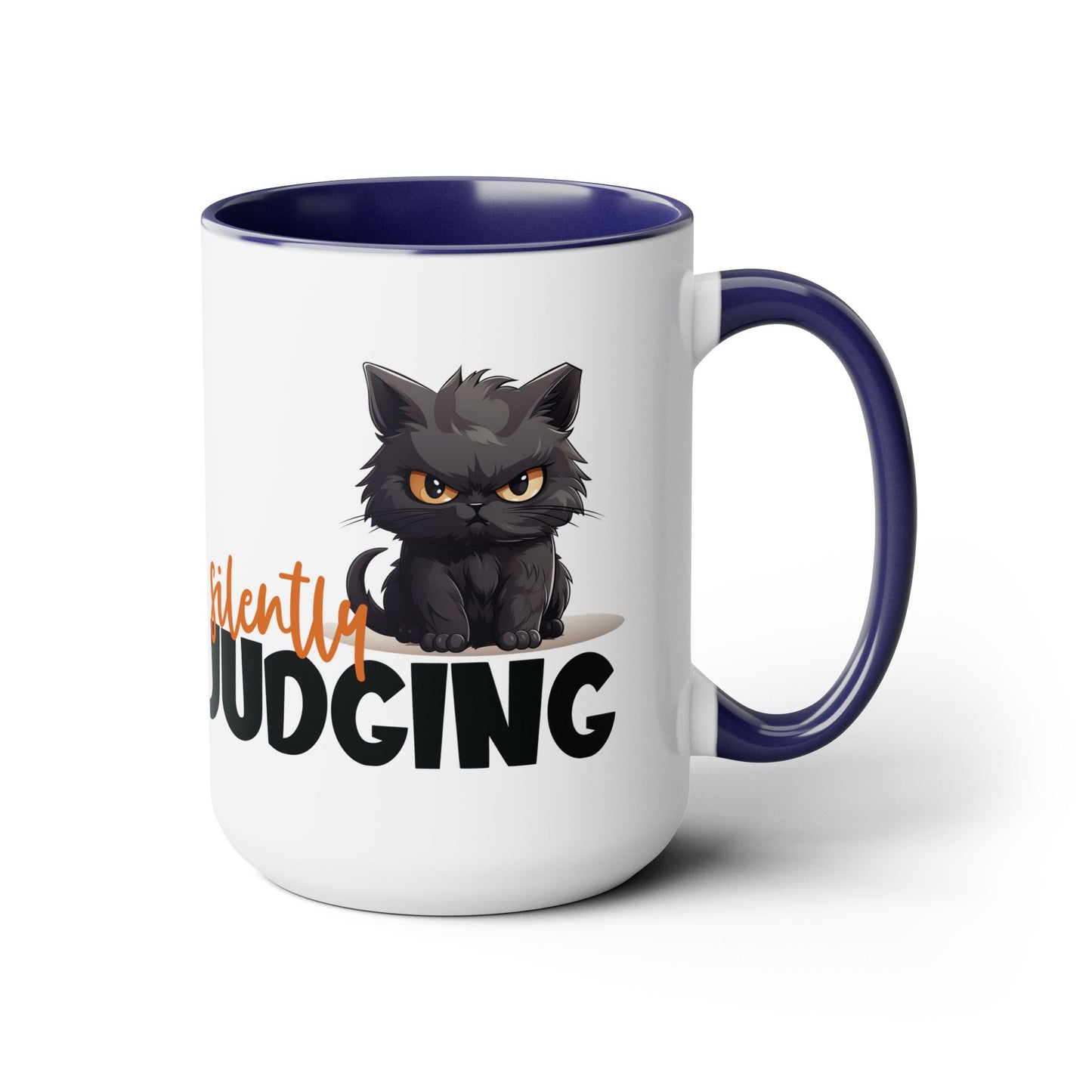 Silently Judging- Black Cat Two-Tone Coffee Mugs, 15oz