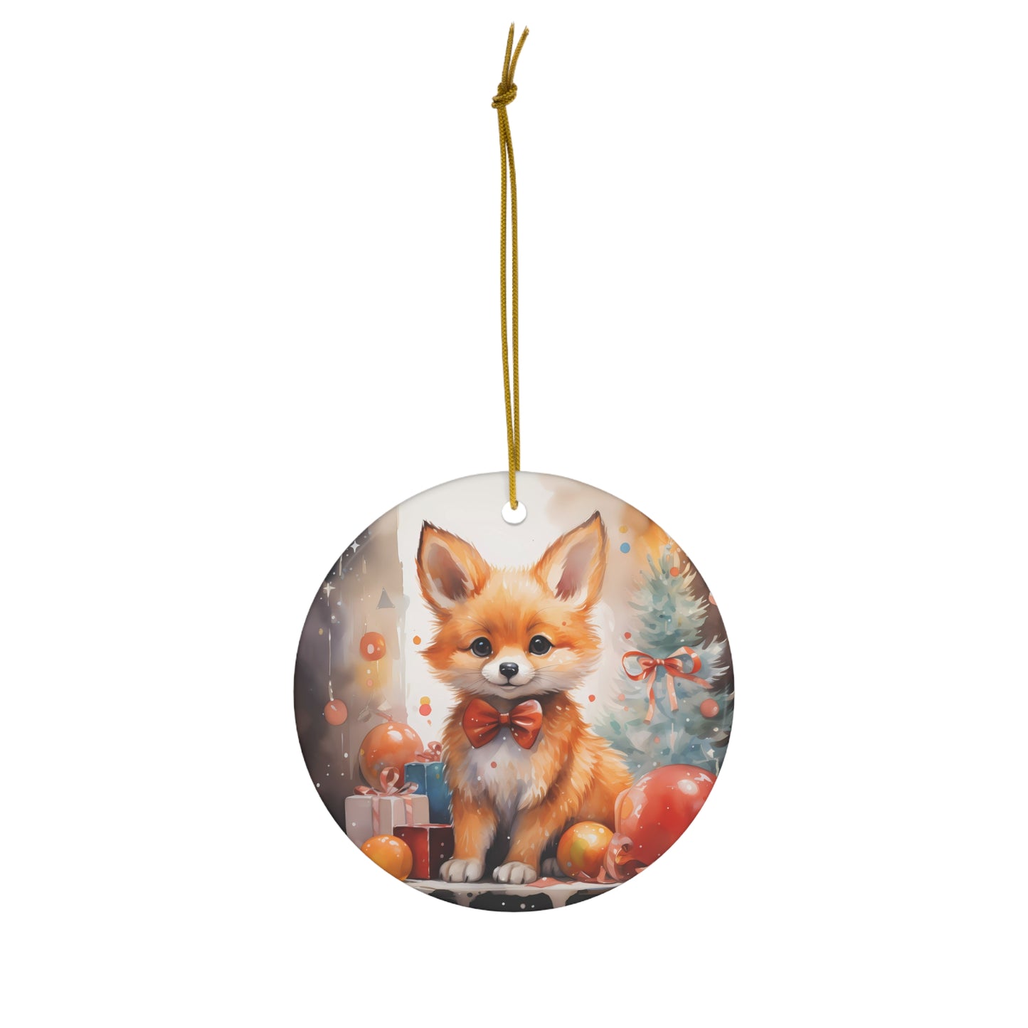 Watercolor Winter- Fox Ceramic Ornament