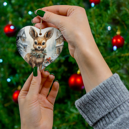 Watercolor Winter- Bunny Ceramic Ornament