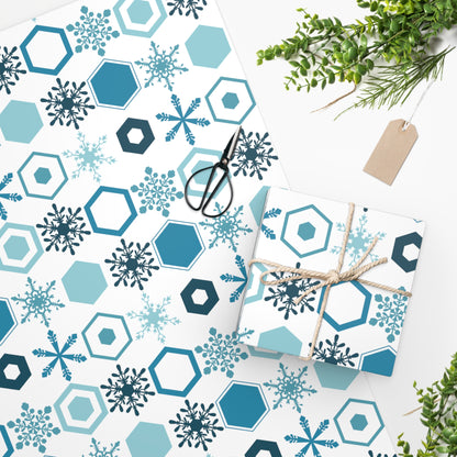 Blue Geometric Snowflake Wrapping Paper