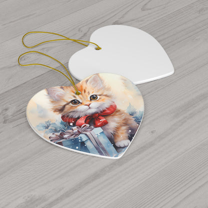 Watercolor Winter- Kitten Ceramic Ornament