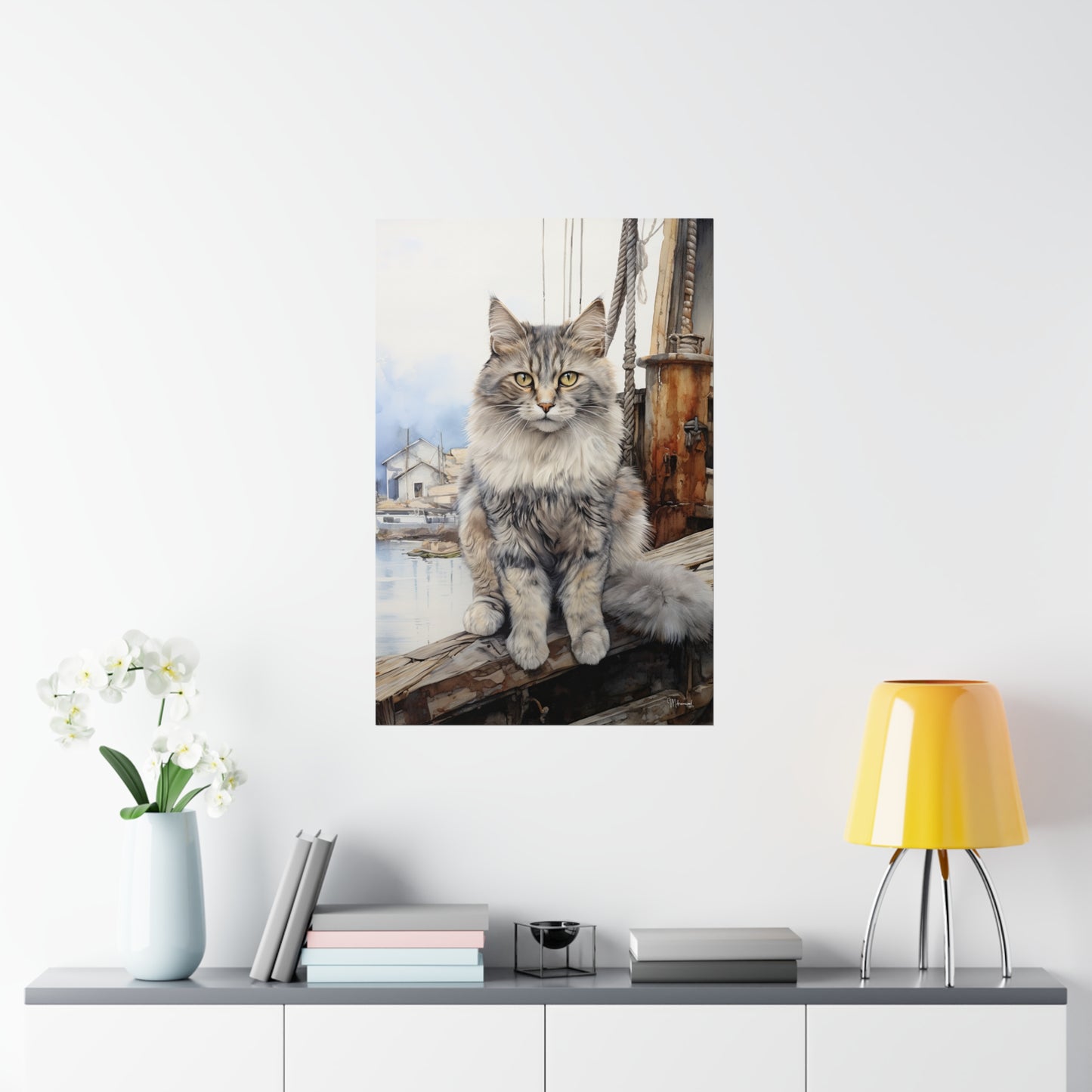 Tabby Cat at the Boat Docks Premium Matte Vertical Posters