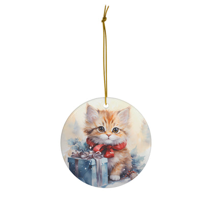 Watercolor Winter- Kitten Ceramic Ornament