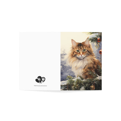 Cat by Christmas Tree Greeting Cards (1, 10, 30, and 50pcs)