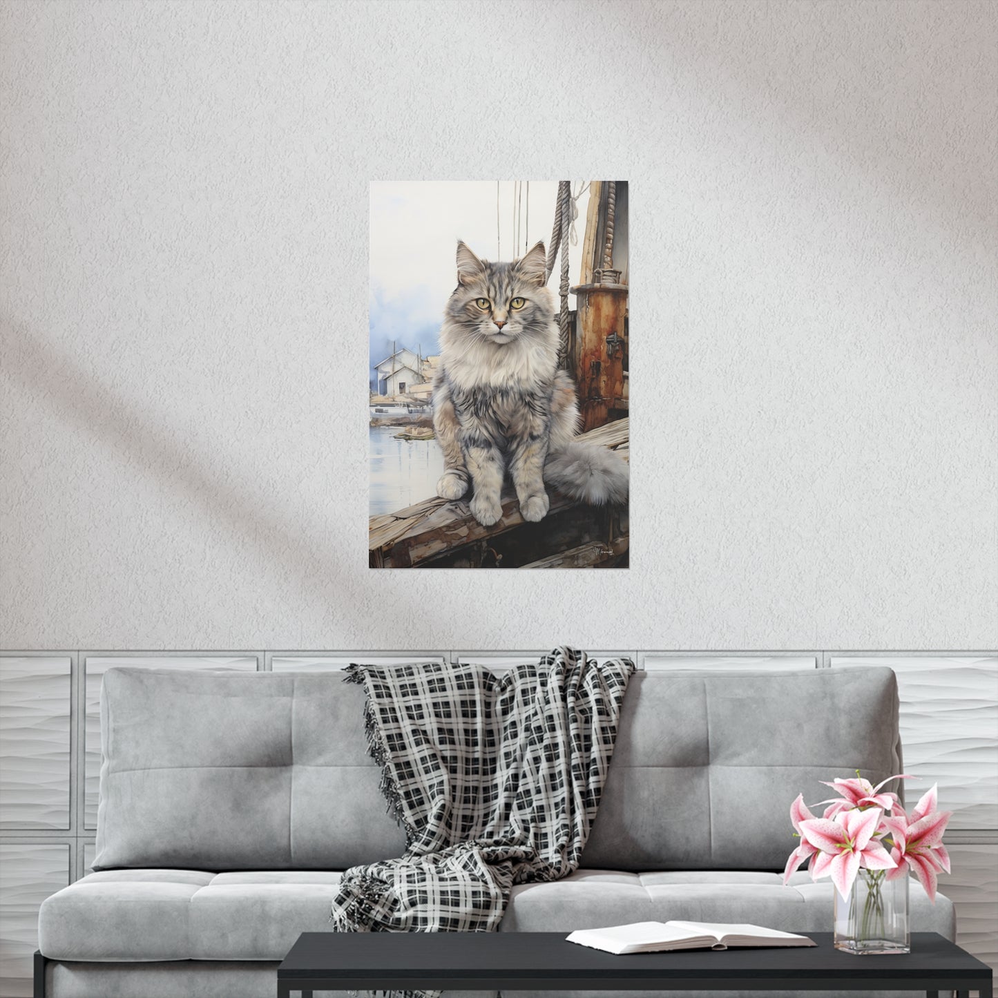 Tabby Cat at the Boat Docks Premium Matte Vertical Posters