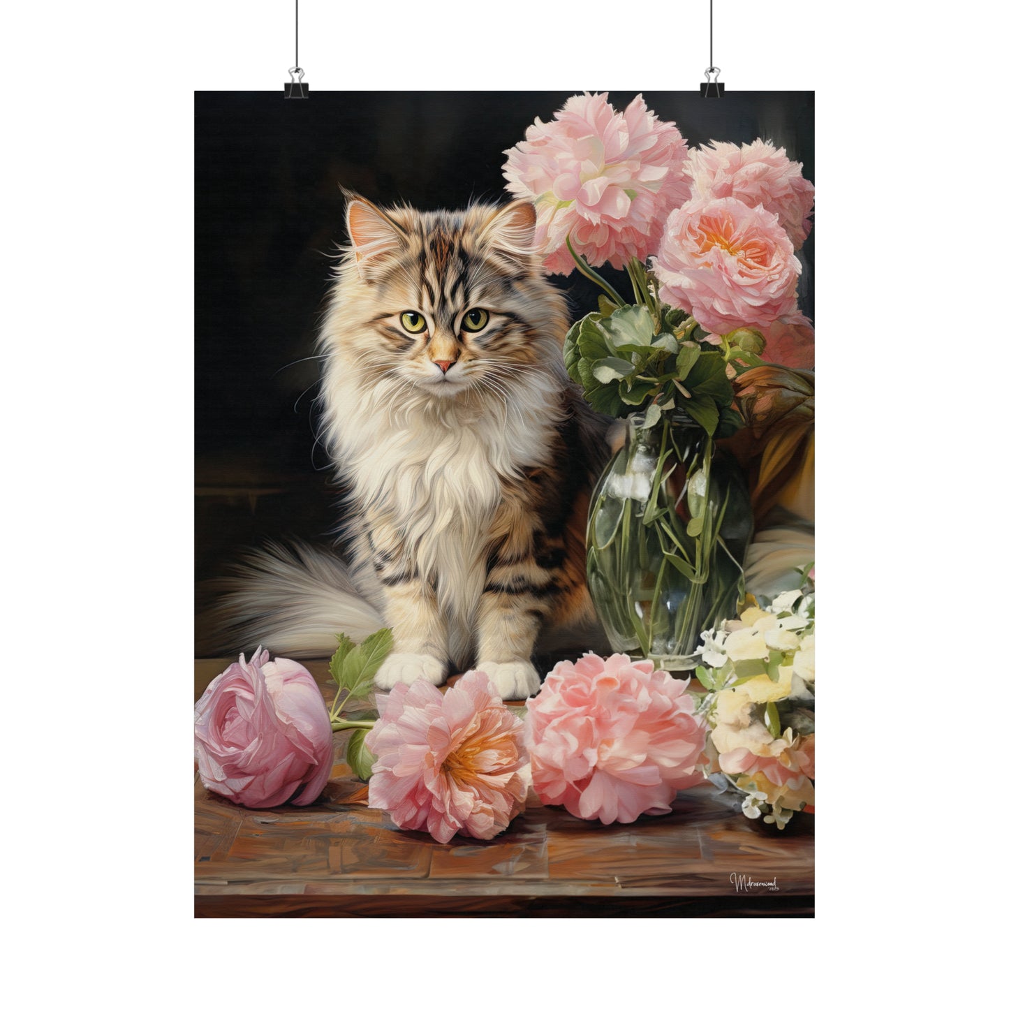 Kitten Floral Premium Matte Vertical Posters