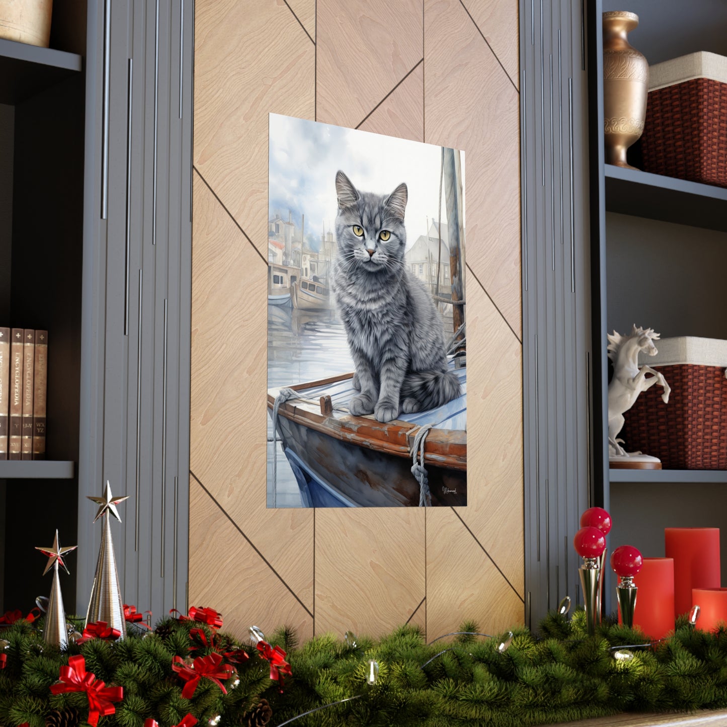 Grey Tabby Cat at the Boat Docks Premium Matte Vertical Posters