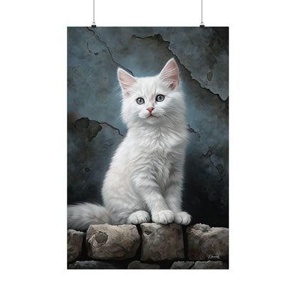 White Kitten Grunge Premium Matte Vertical Posters