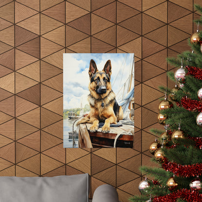 German Shepard on Dock Premium Matte Vertical Posters