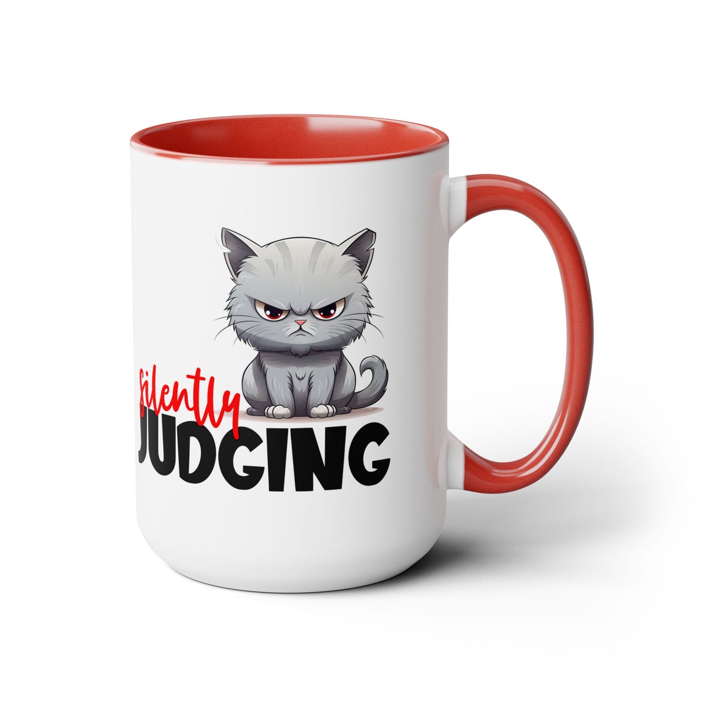 Silently Judging- Gray Cat Two-Tone Coffee Mugs, 15oz