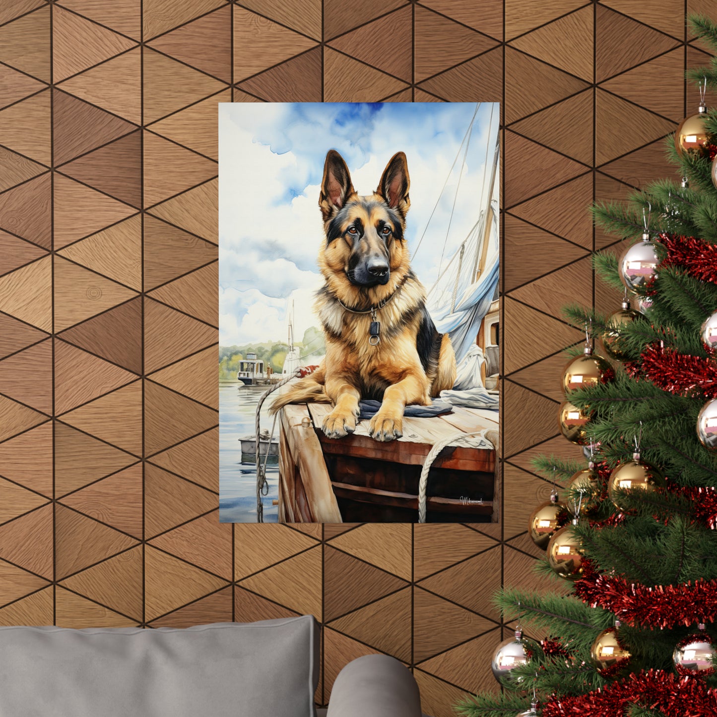 German Shepard on Dock Premium Matte Vertical Posters